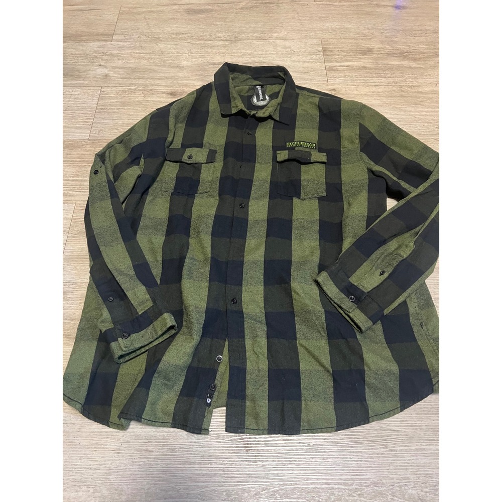 Burnside Mens 3XL Fiddlehead Brewing Company Plaid Flannel Shirt Green Black